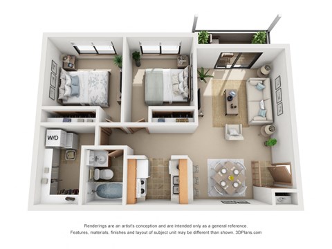Floor plan for 2 beds, 1 bath, 900 sqft